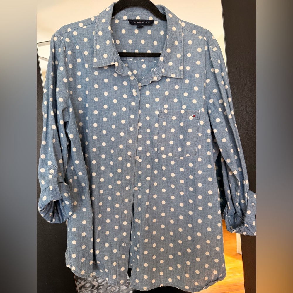 Tommy Hilfiger Blue Polka Dot Button-Up Jean Shirt